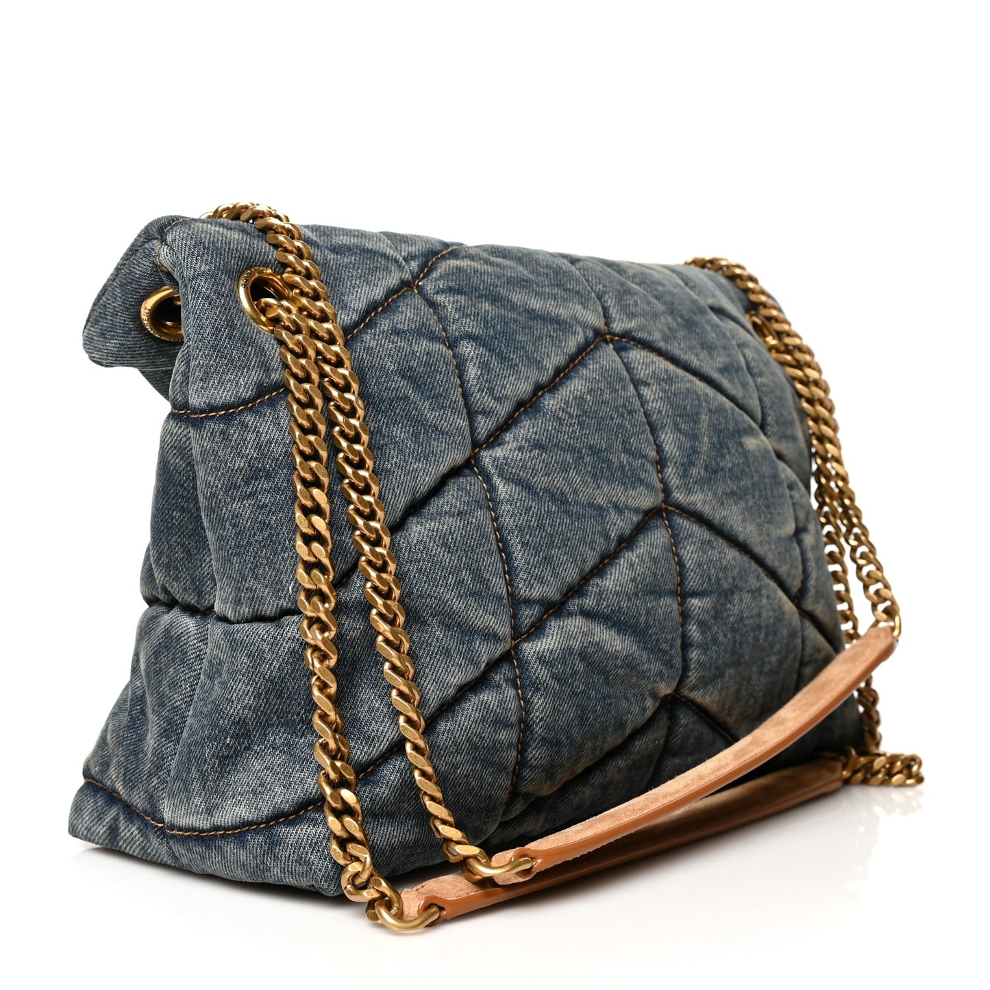 Denim Quilted Small Loulou Puffer Monogram Chain Satchel Blue Cinnamon