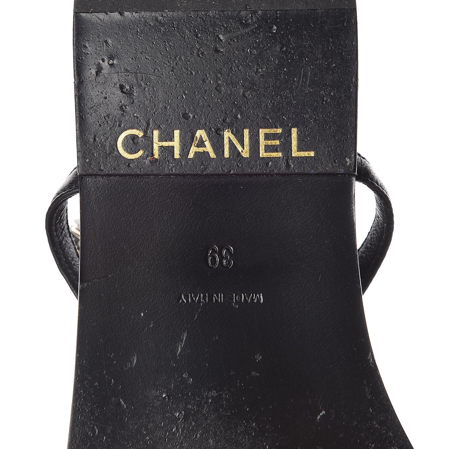 Lambskin Patent Calfskin CC Chain Thong Sandals 39 Black