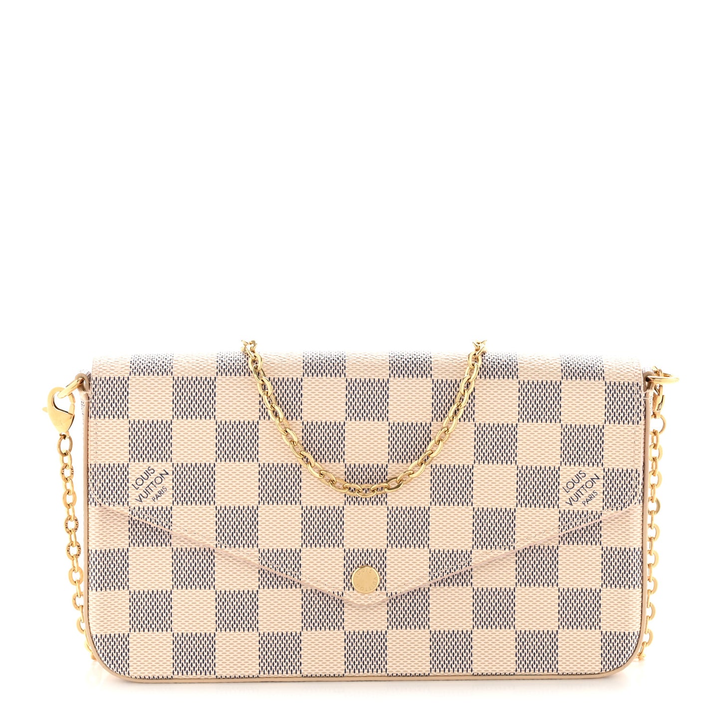 Damier Azur Pochette Felicie Chain Wallet Rose Ballerine