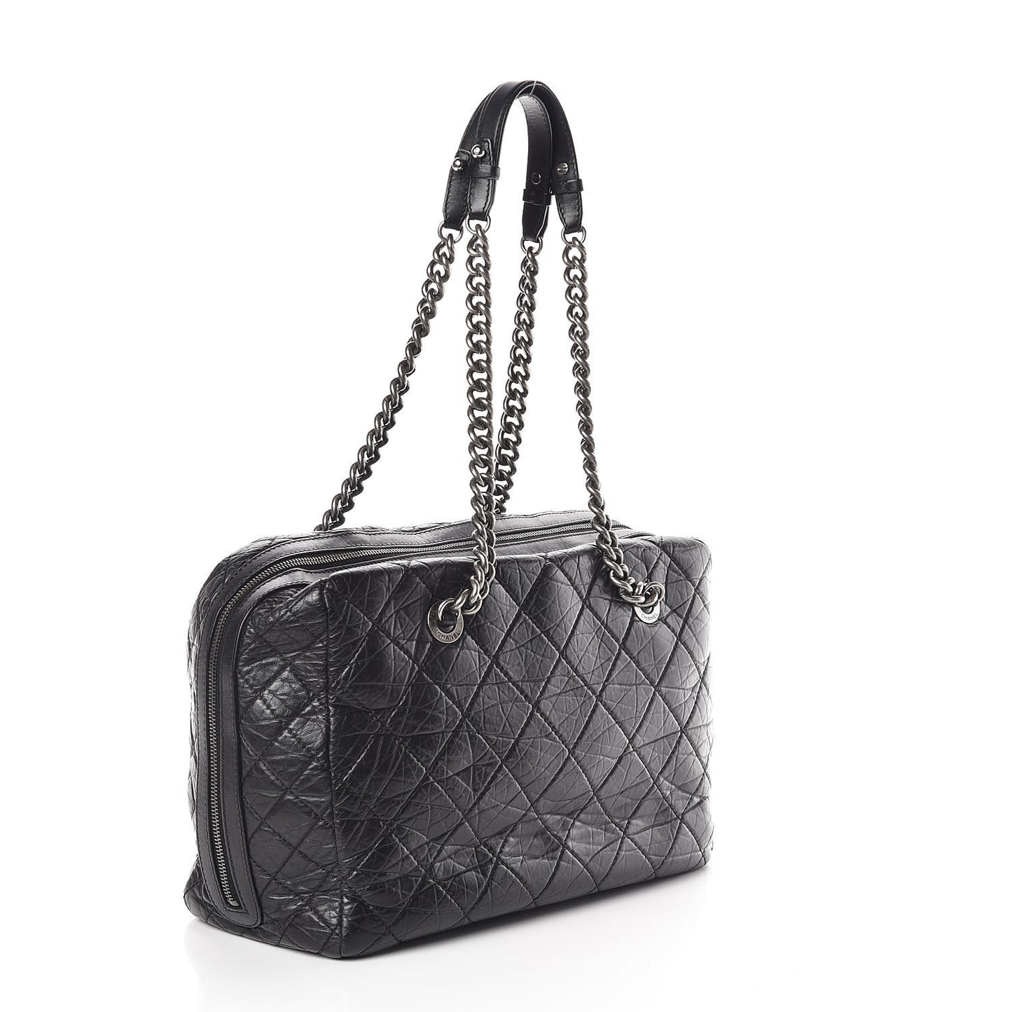 Aged Calfskin Quilted Large Secret Tag Bowling Bag Black