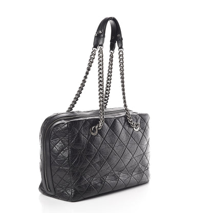 Chanel Aged Calfskin Quilted Large Secret Tag Bowling Bag Black 3 of 13