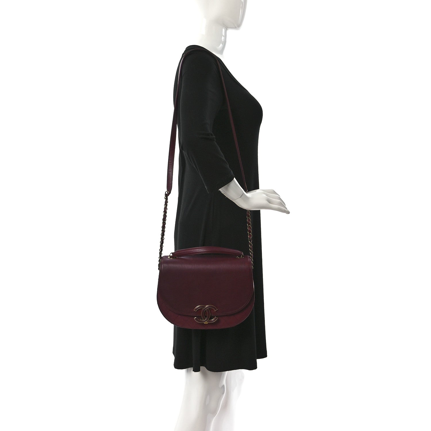 Chanel Shiny Calfskin Goatskin Quilted Medium Coco Curve Messenger Flap Burgundy 2 of 12