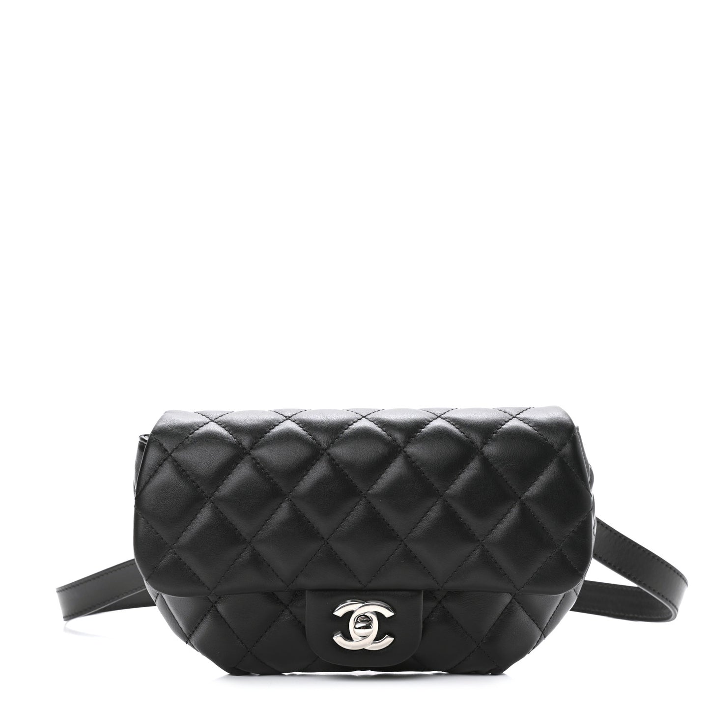 Calfskin Quilted CC Uniform Flap Belt Bag Black