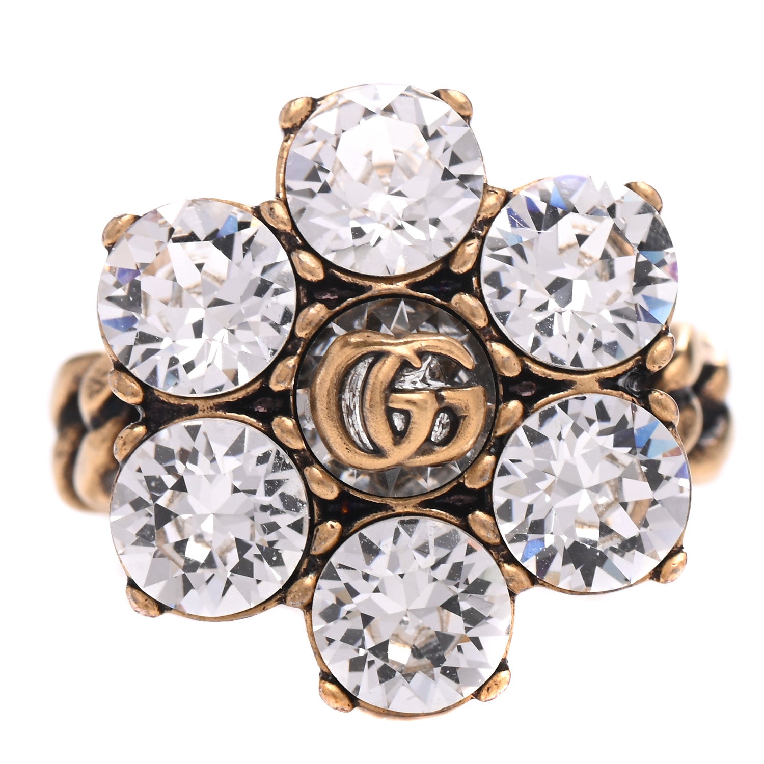 Gucci Metal Crystal Double G Ring M Aged Gold 1 of 8