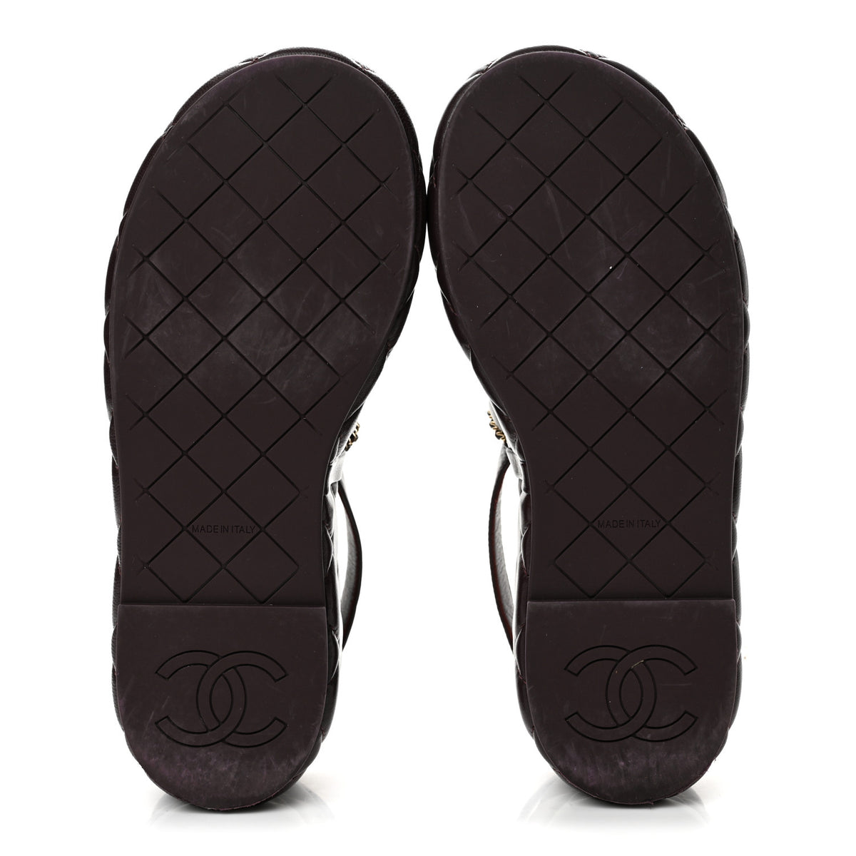 Shiny Lambskin Quilted Chain Around CC Platform Sandals 36 Burgundy