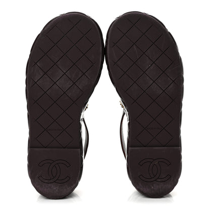 Chanel Shiny Lambskin Quilted Chain Around CC Platform Sandals 36 Burgundy 6 of 13