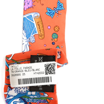 Hermes Silk La Folle Parade Twilly Orange Bleu White 3 of 3