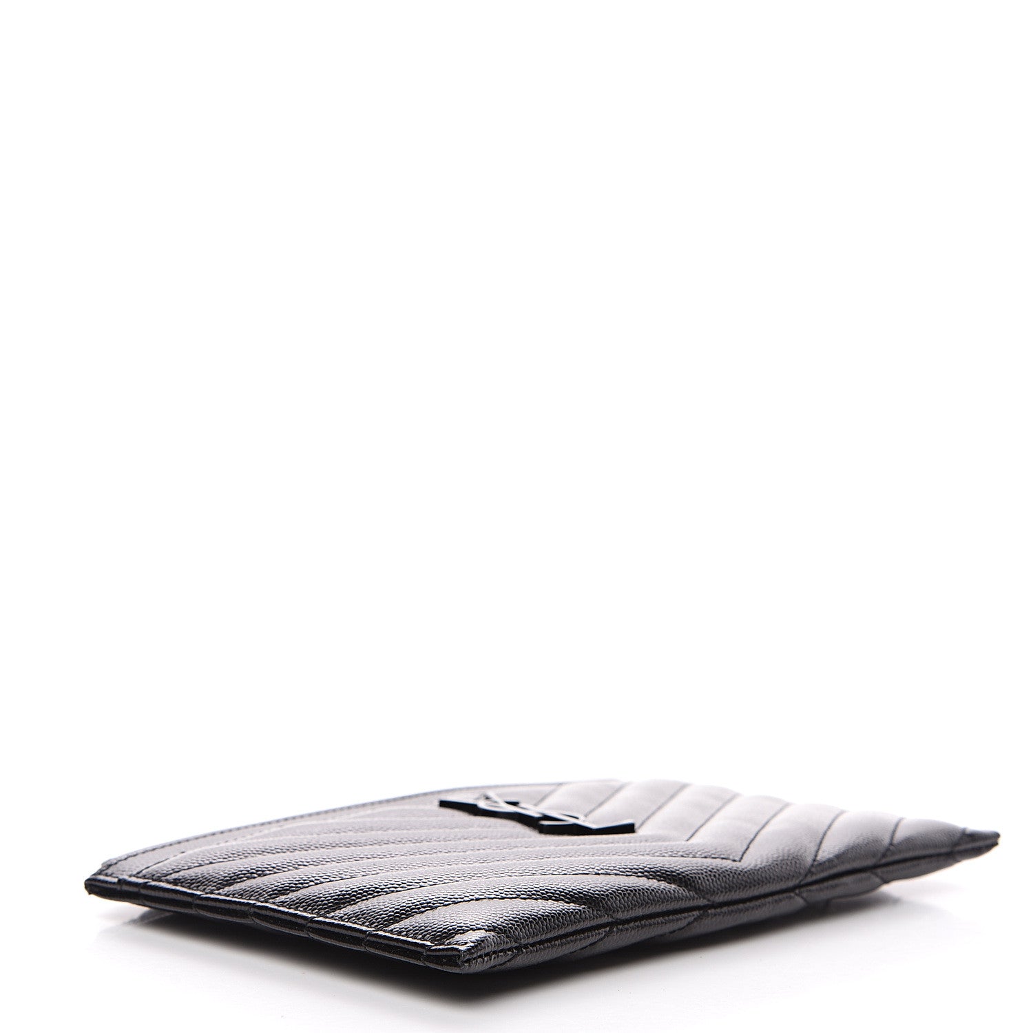 Saint Laurent Grain De Poudre Chevron Monogram Bill Pouch Black 3 of 9