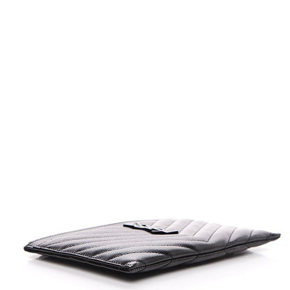 Saint Laurent Grain De Poudre Chevron Monogram Bill Pouch Black 3 of 9