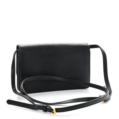 Prada Saffiano Metal Flap Wallet With Strap Black 3 of 9