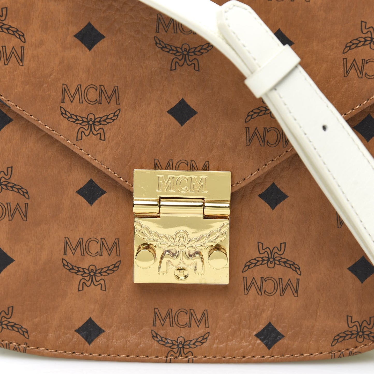 Visetos Calfskin Small Patricia Crossbody Bag Cognac White