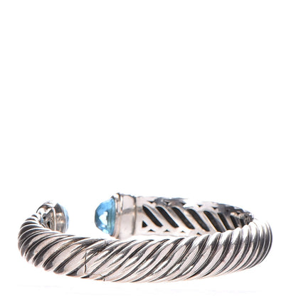 David Yurman Sterling Silver Blue Topaz Diamond 11mm Sculpted Cable Bracelet 4 of 4