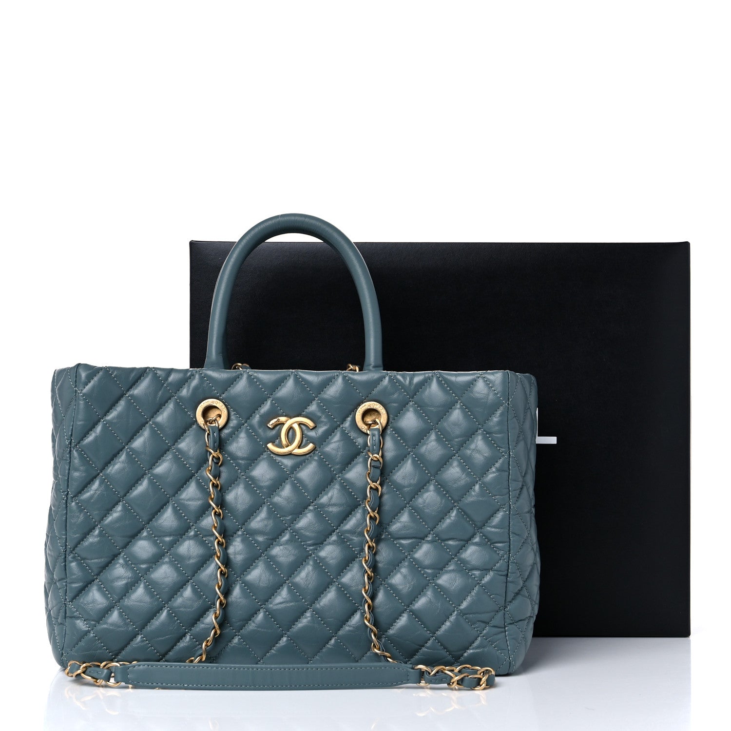 Chanel Aged Calfskin Quilted Large Coco Handle Shopping Tote Blue 15 of 15