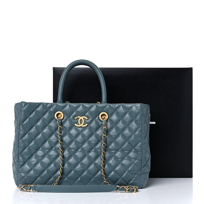 Chanel Aged Calfskin Quilted Large Coco Handle Shopping Tote Blue 15 of 15