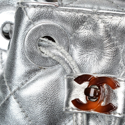 Chanel Metallic Lambskin Quilted Bekko Drawstring Tote Silver 9 of 10