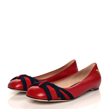 Gucci Calfskin Web Bow Ballerina Flat 38.5 Red 3 of 9