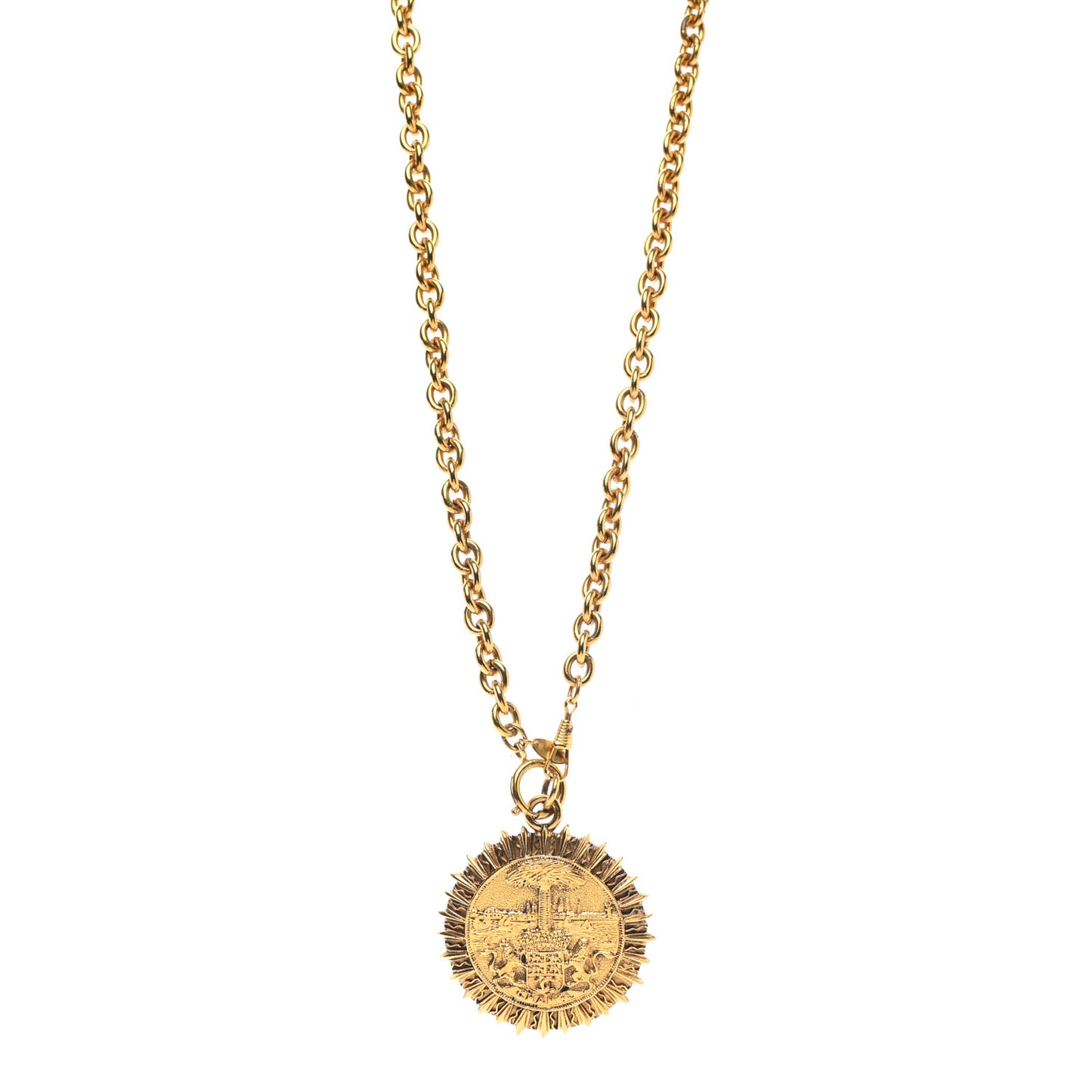Metal Medallion CC Chain Necklace Gold