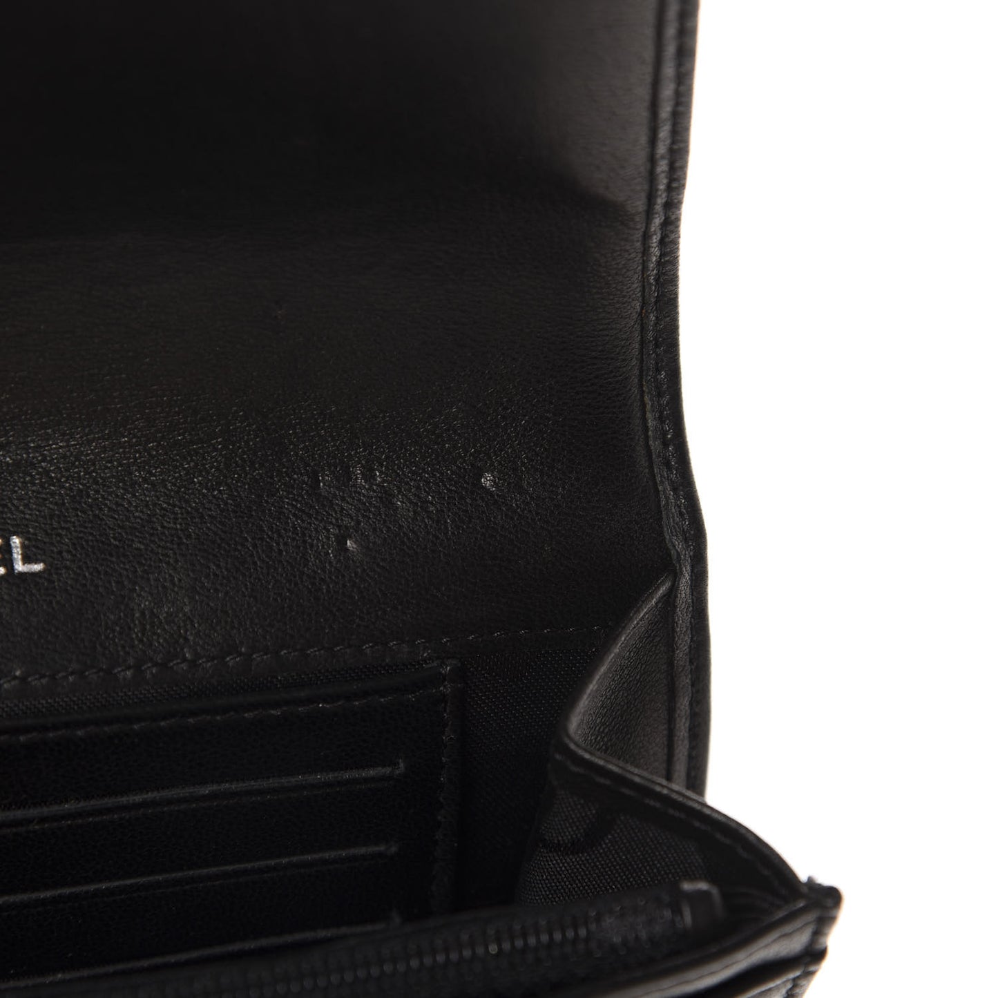 Lambskin Vertical Quilted Mademoiselle Compact Wallet Black