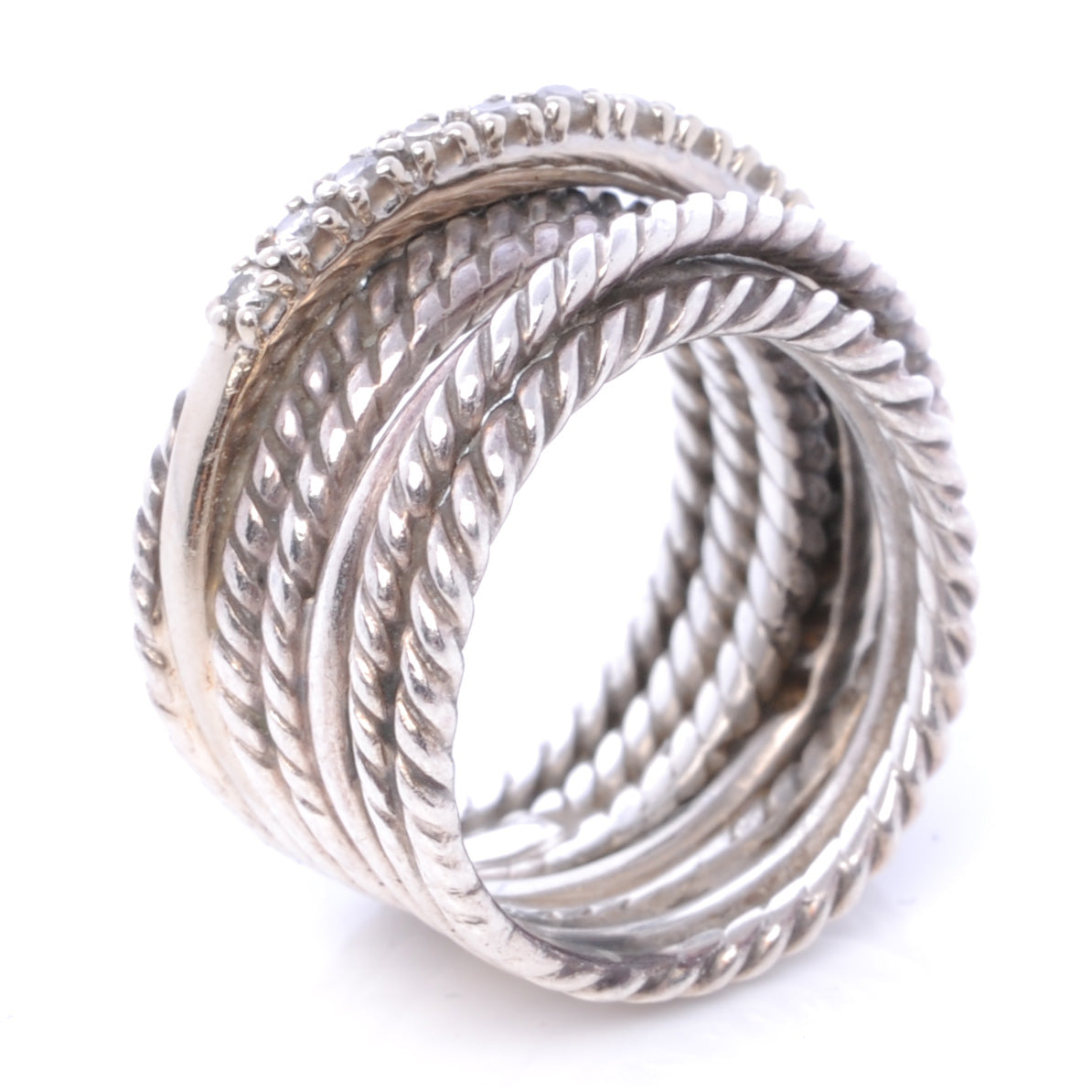 14k Sterling Silver Diamond Crossover Cable Ring 4