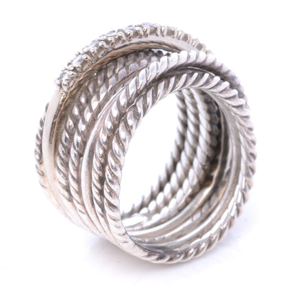 David Yurman 14k Sterling Silver Diamond Crossover Cable Ring 4 3 of 5