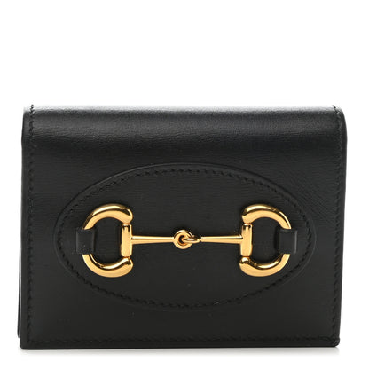 Gucci Boarded Plutone Calfskin Horsebit 1955 Card Case Wallet Black 1 of 8