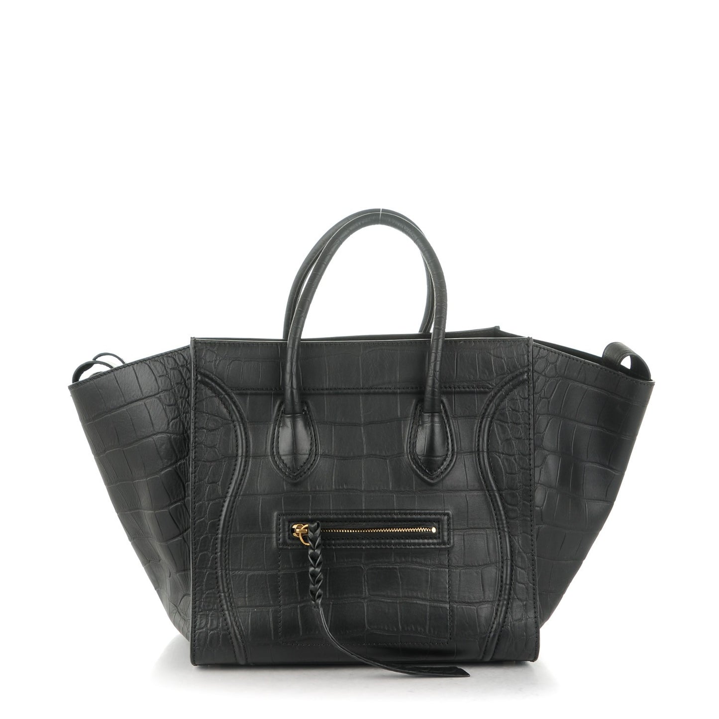 Crocodile Embossed Calfskin Medium Phantom Luggage Black