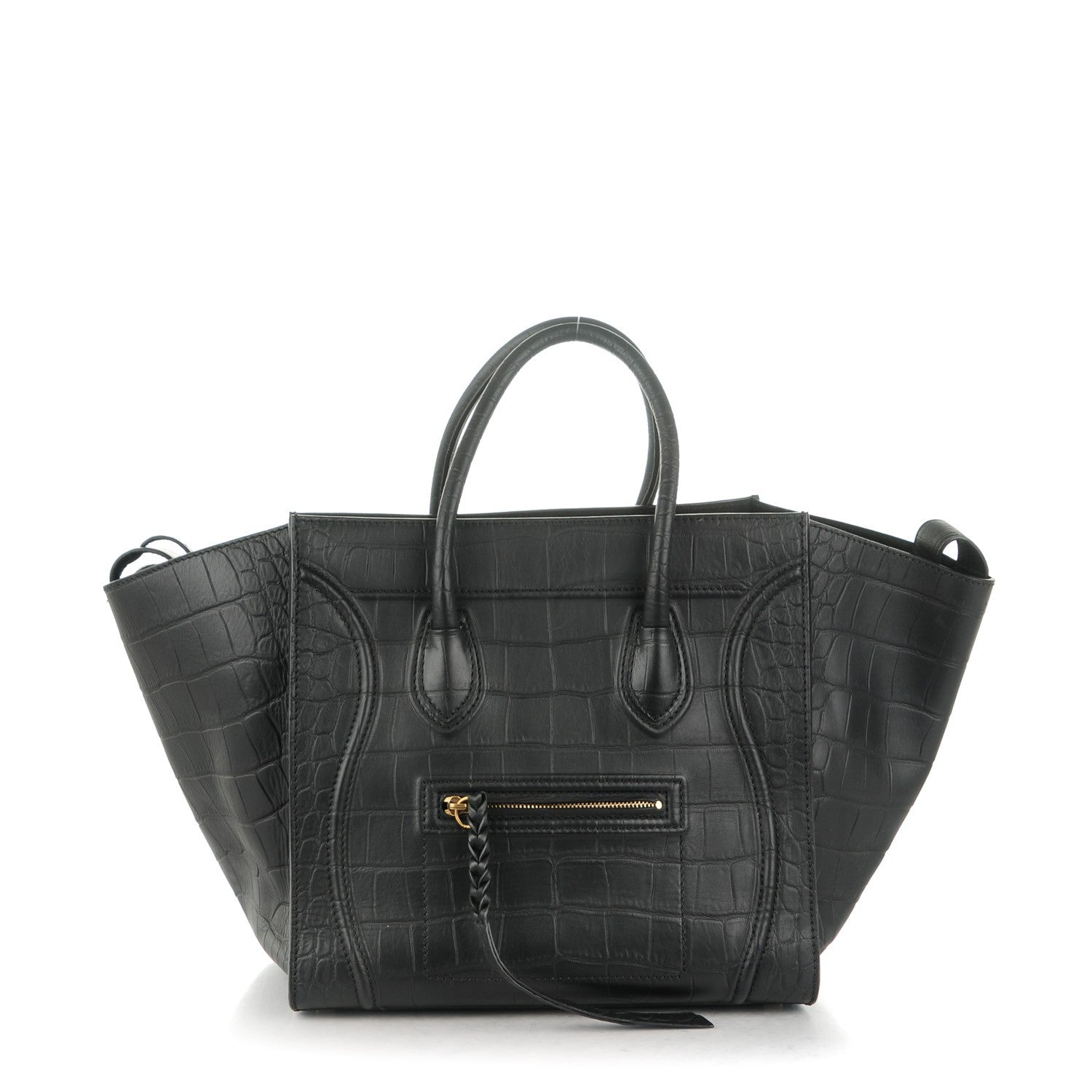 Celine Crocodile Embossed Calfskin Medium Phantom Luggage Black 1 of 8