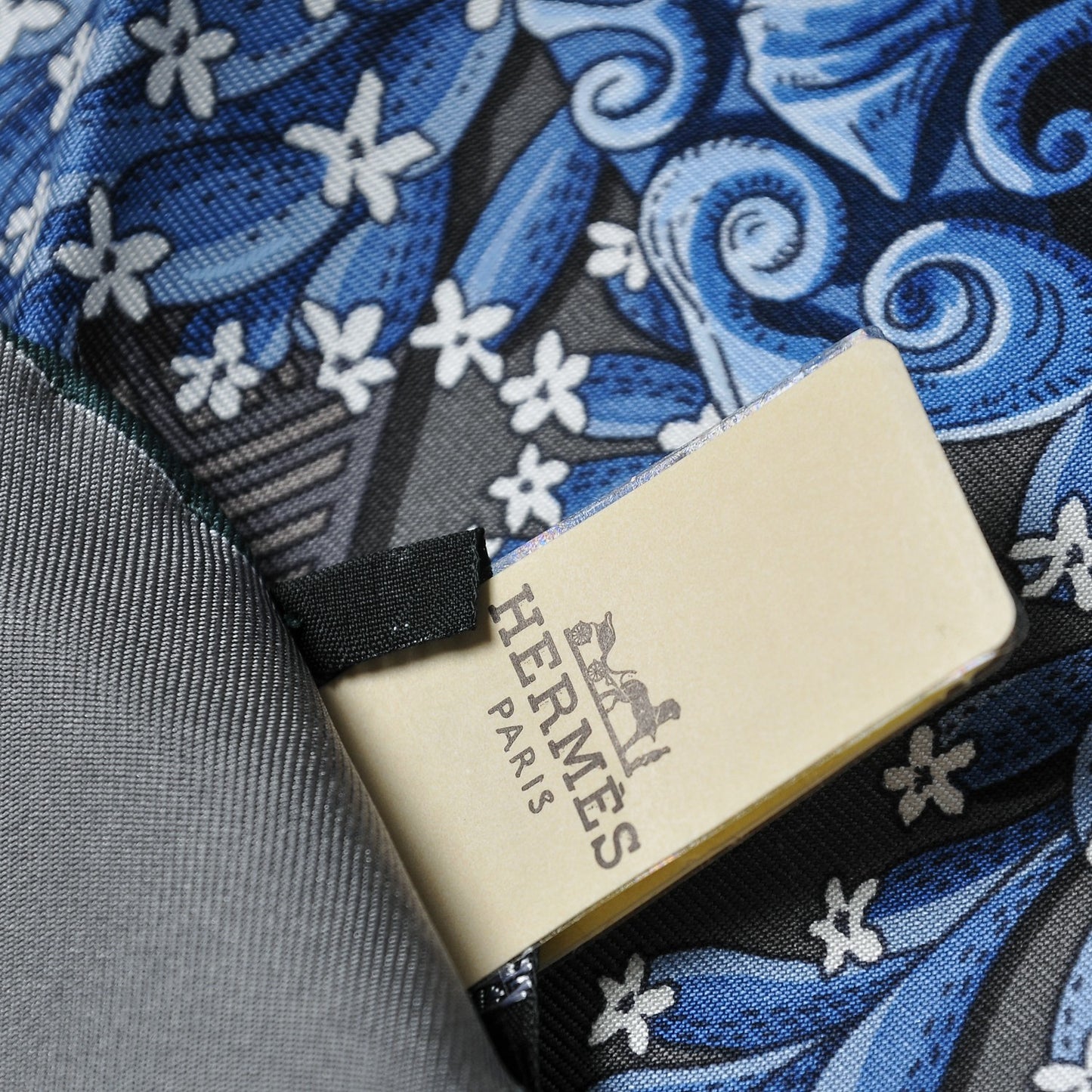 Silk Chemin De Corail Scarf 90 Anthracite Blue Jean Gris