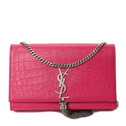 Saint Laurent Calfskin Crocodile Embossed Medium Classic Monogram Kate Tassel Satchel Fuchsia 1 of 9