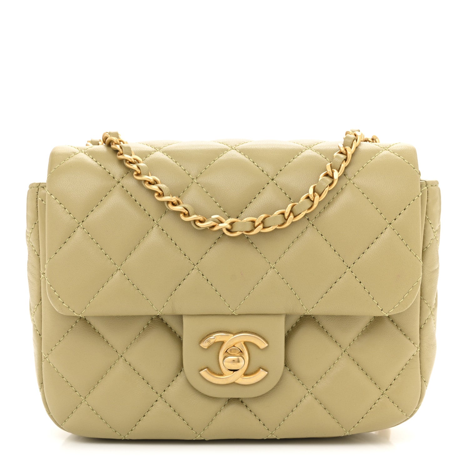 Chanel Lambskin Enamel Quilted Mini Coco Hearts Square Flap Light Green 1 of 12