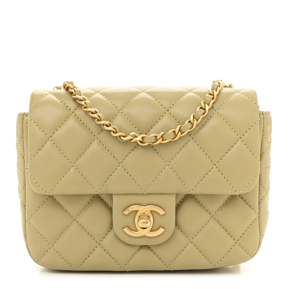 Chanel Lambskin Enamel Quilted Mini Coco Hearts Square Flap Light Green ...