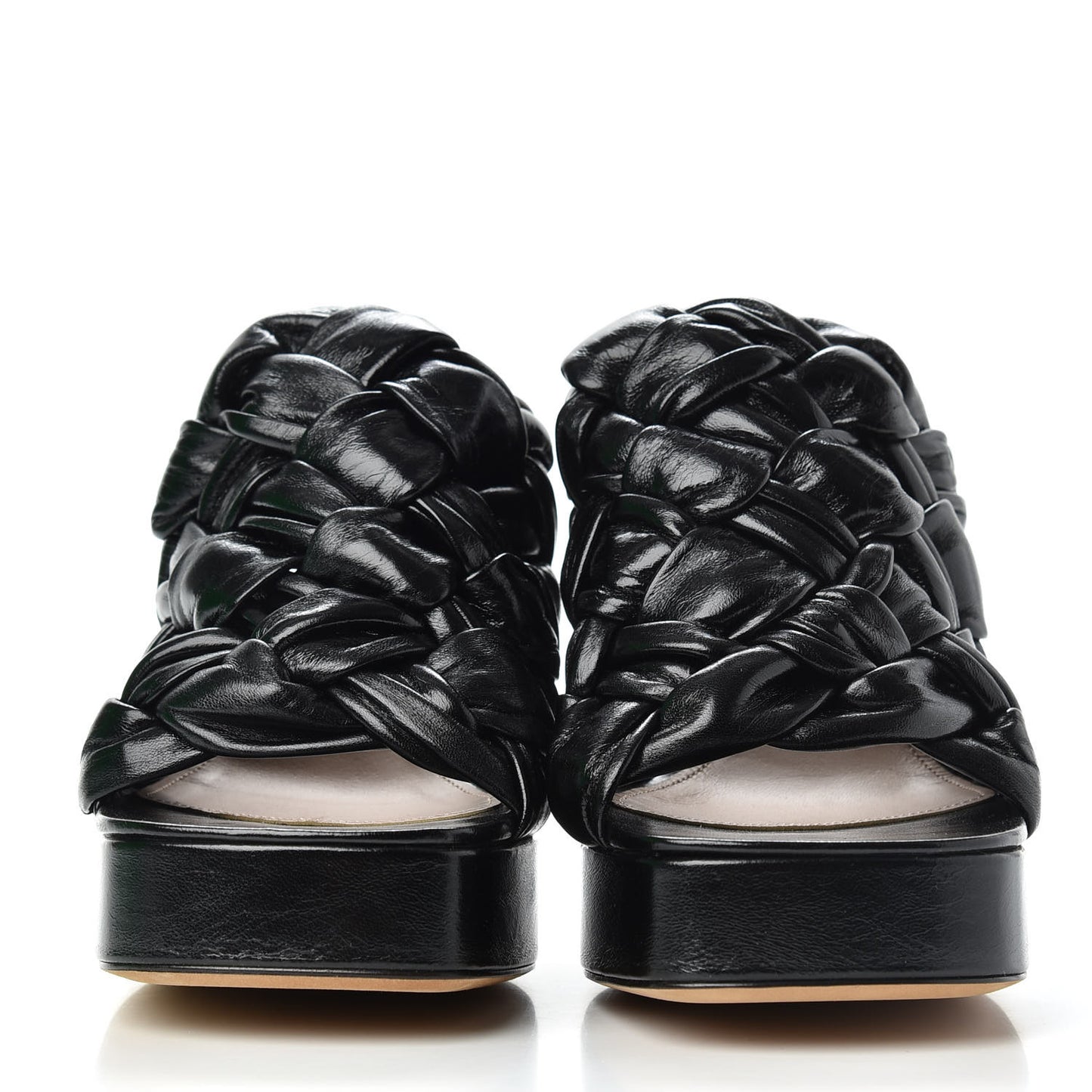 Shiny Nappa Intreccio The Board Platform Mule Sandals 37.5 Black