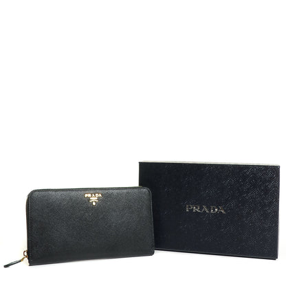 Prada Saffiano Metal Large Zip Around Travel Wallet Nero Black 5 of 9