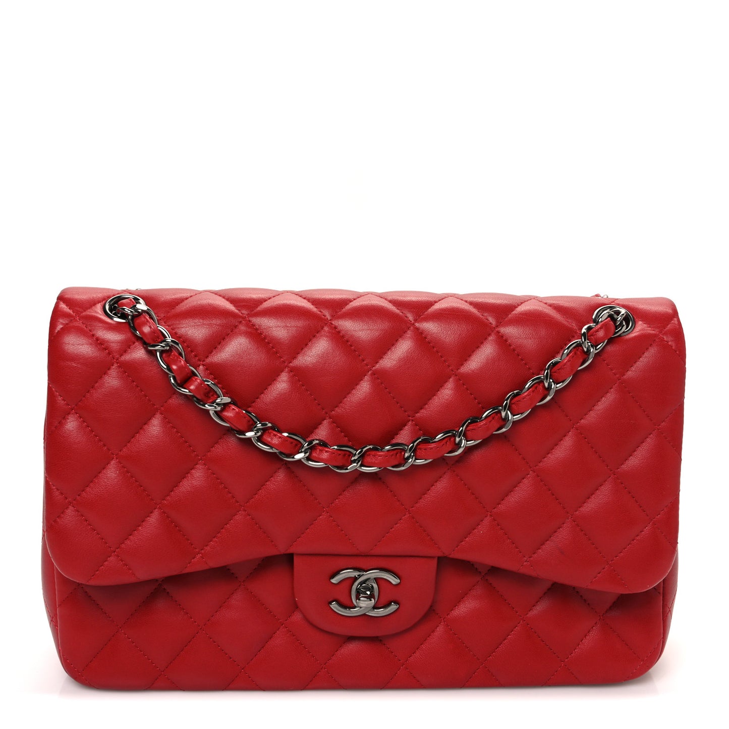 Lambskin Quilted Jumbo Double Flap Red
