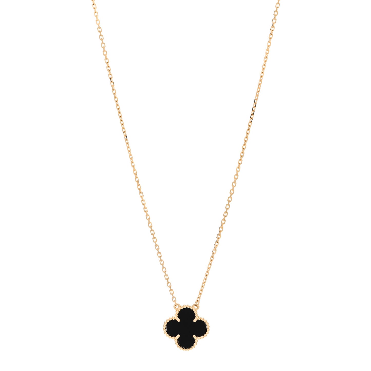 18K Yellow Gold Black Onyx Vintage Alhambra Pendant Necklace