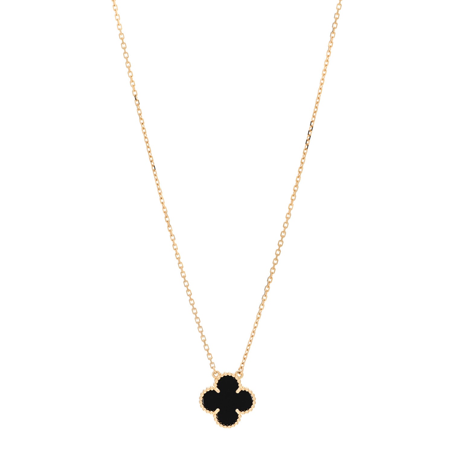 Van Cleef & Arpels 18K Yellow Gold Black Onyx Vintage Alhambra Pendant Necklace 1 of 5