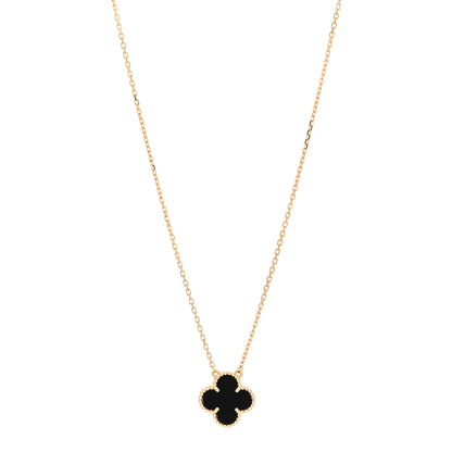 Van Cleef & Arpels 18K Yellow Gold Black Onyx Vintage Alhambra Pendant Necklace 1 of 5