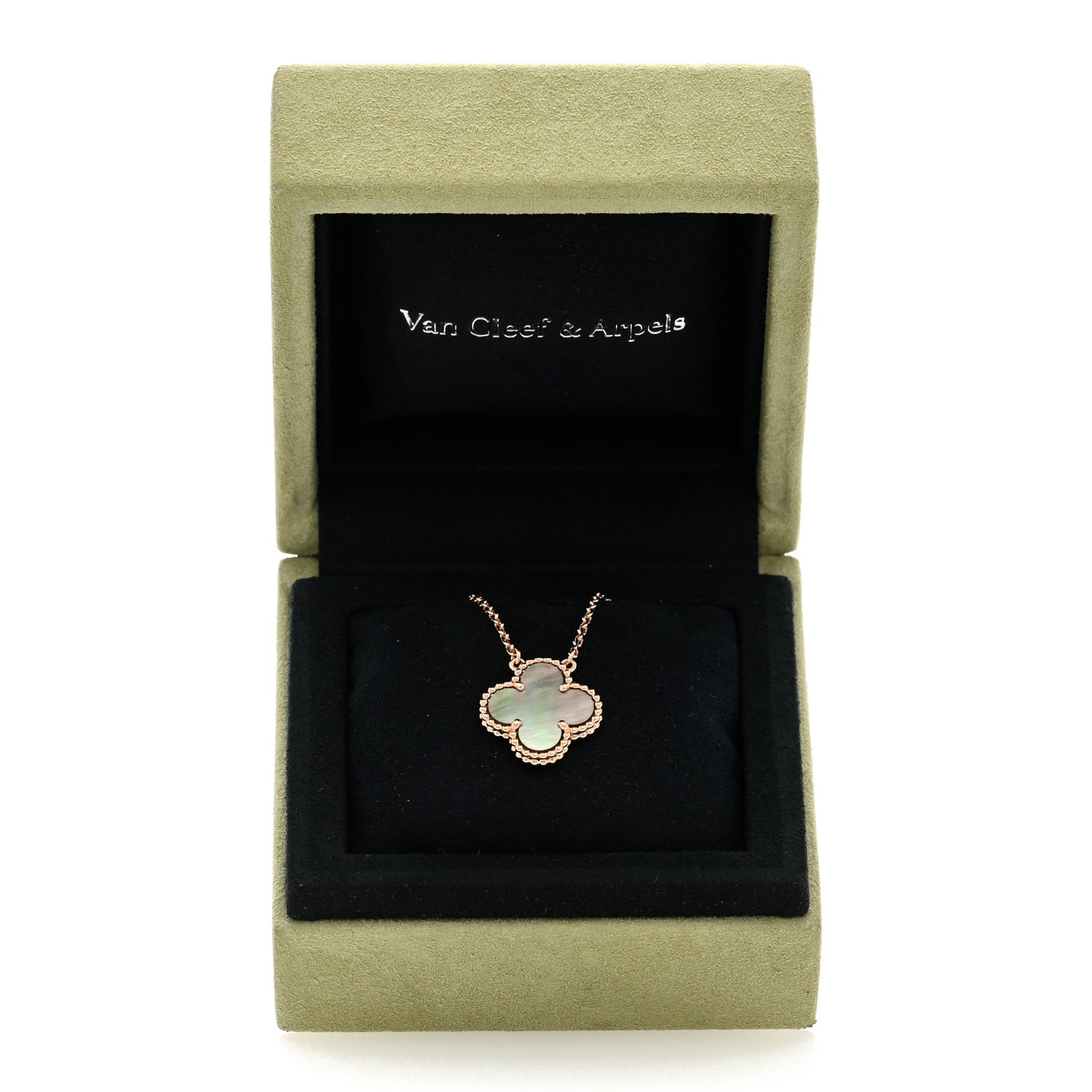 18K Rose Gold Gray Mother of Pearl Vintage Alhambra Pendant Necklace