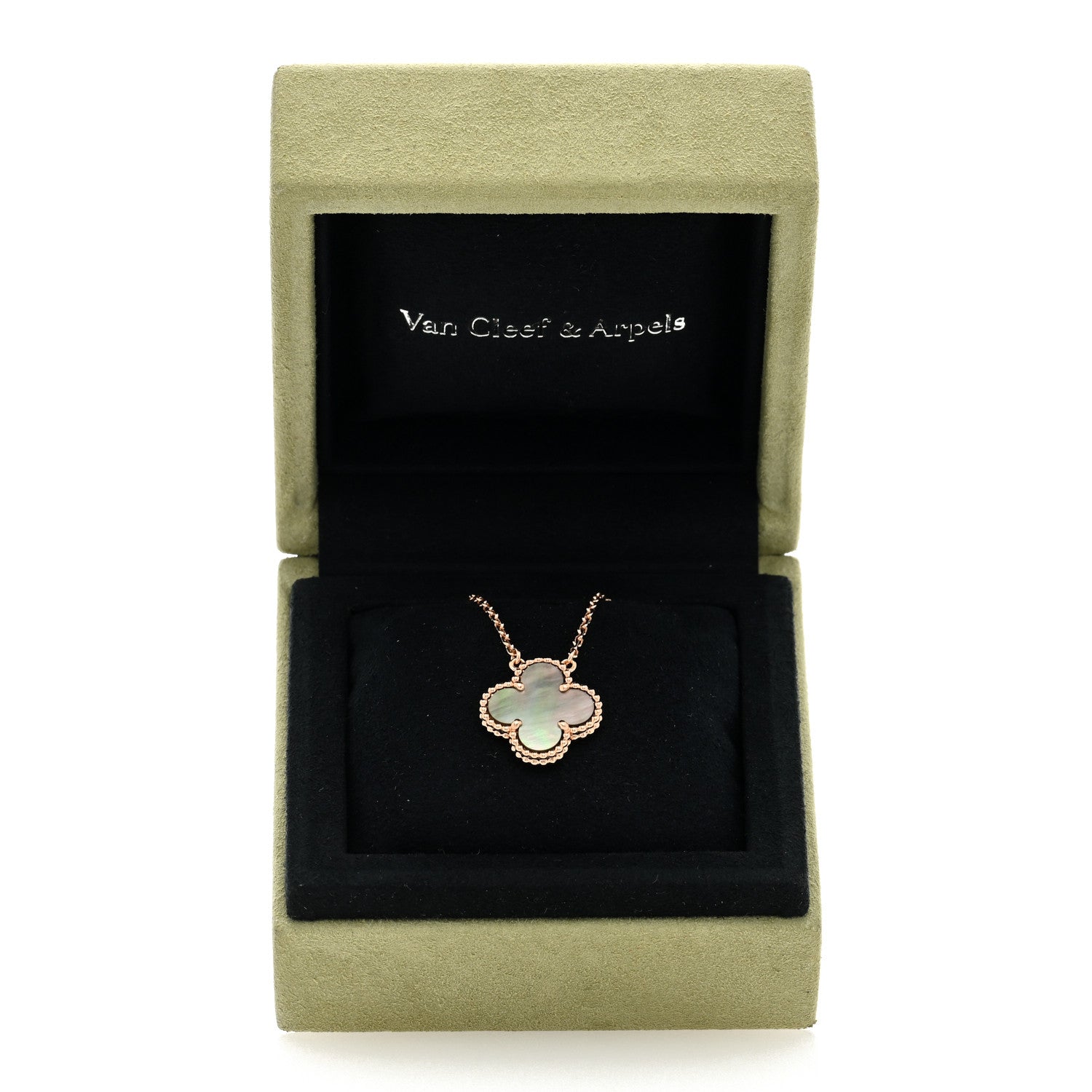 Van Cleef & Arpels 18K Rose Gold Gray Mother of Pearl Vintage Alhambra Pendant Necklace 4 of 4