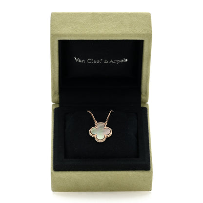Van Cleef & Arpels 18K Rose Gold Gray Mother of Pearl Vintage Alhambra Pendant Necklace 4 of 4
