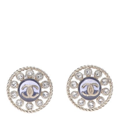 Chanel Crystal CC Round Earrings Blue Light Gold 1 of 5