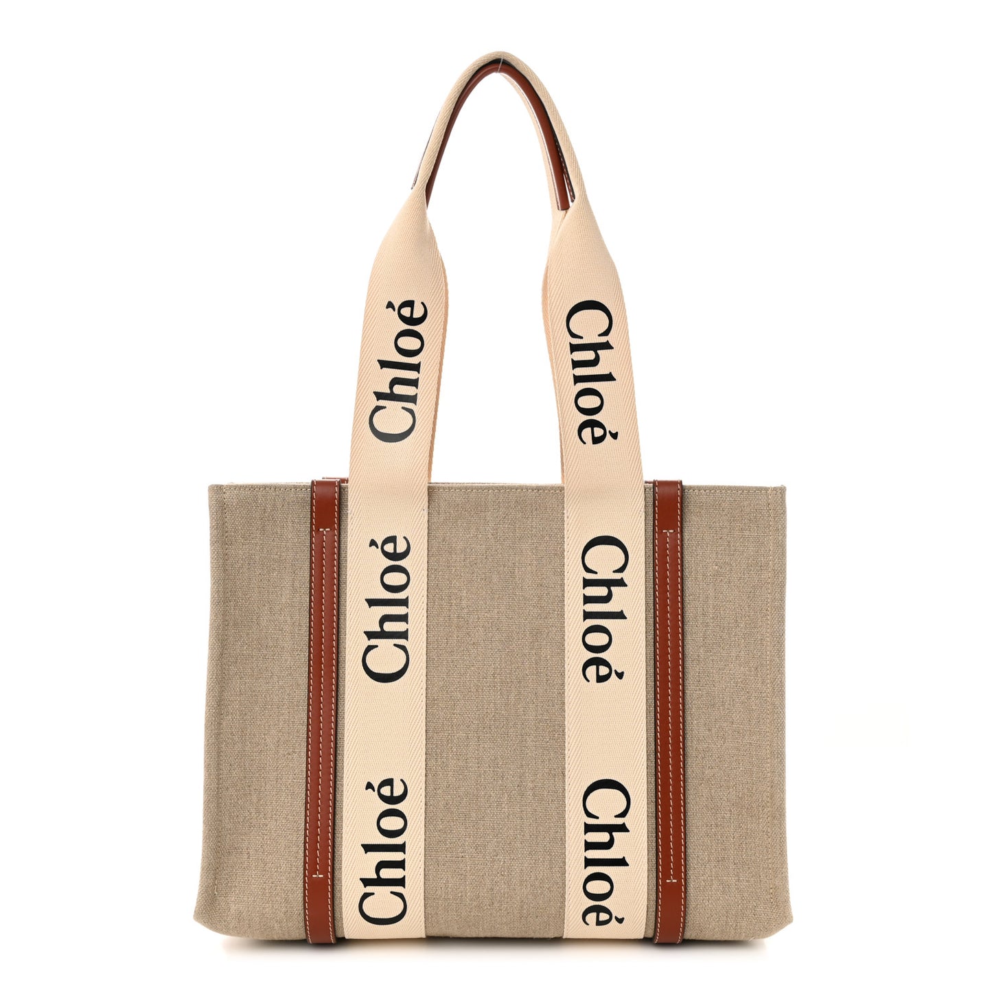 Cotton Calfskin Medium Woody Ribbon Tote White Brown