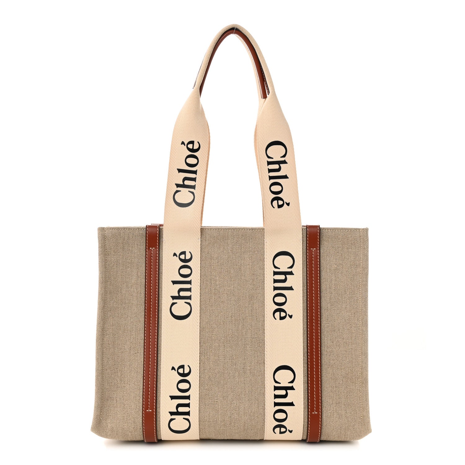 Chloe Cotton Calfskin Medium Woody Ribbon Tote White Brown 1 of 13