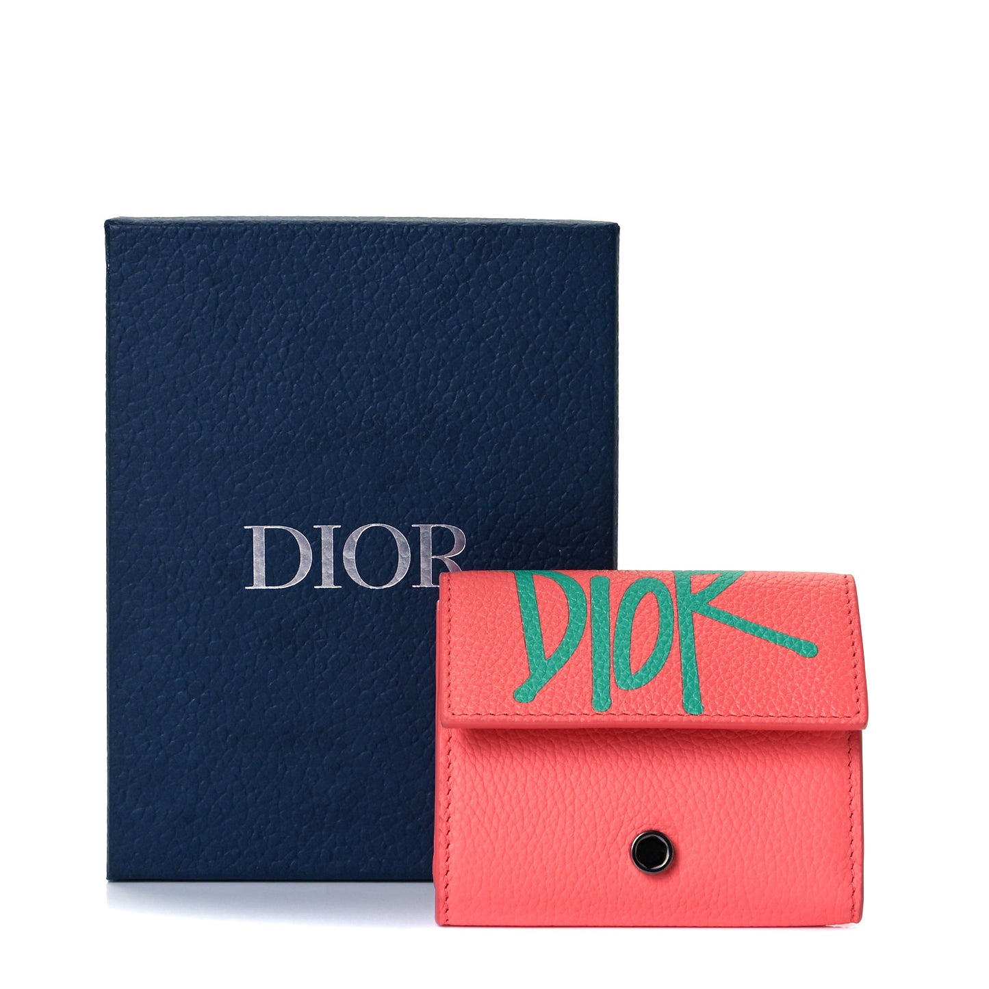 X SHAWN STUSSY Grained Calfskin Card Holder Rose Multicolor