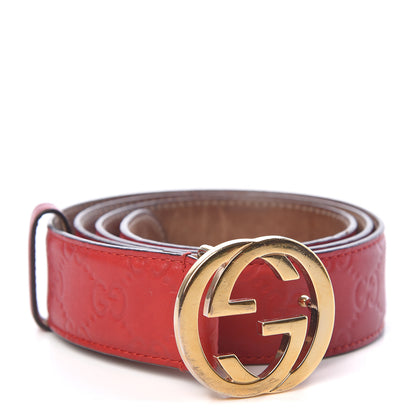 Gucci Guccissima Signature Interlocking G 37mm Belt 90 36 Hibiscus Red 1 of 9
