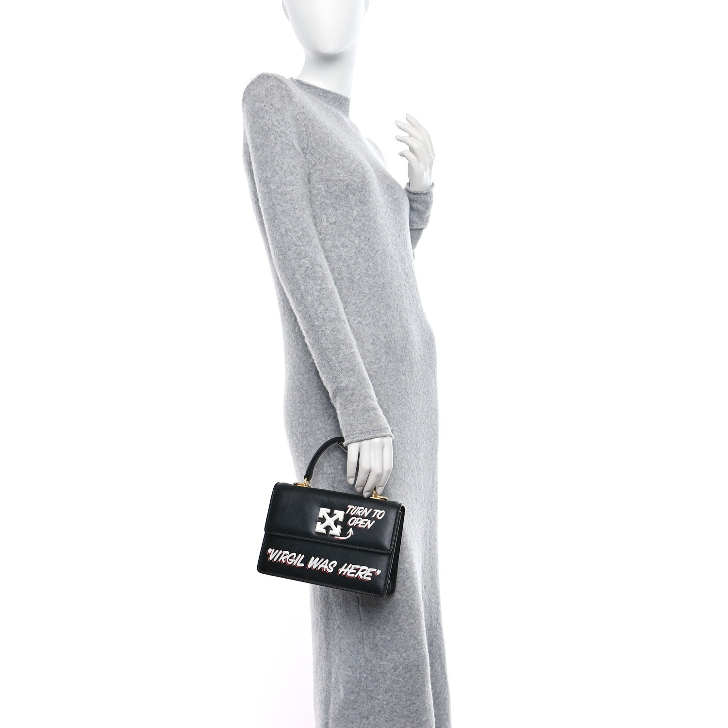 Off-White Calfskin Jitney 1.4 Virgil Was Here Shoulder Bag Black 2 of 9