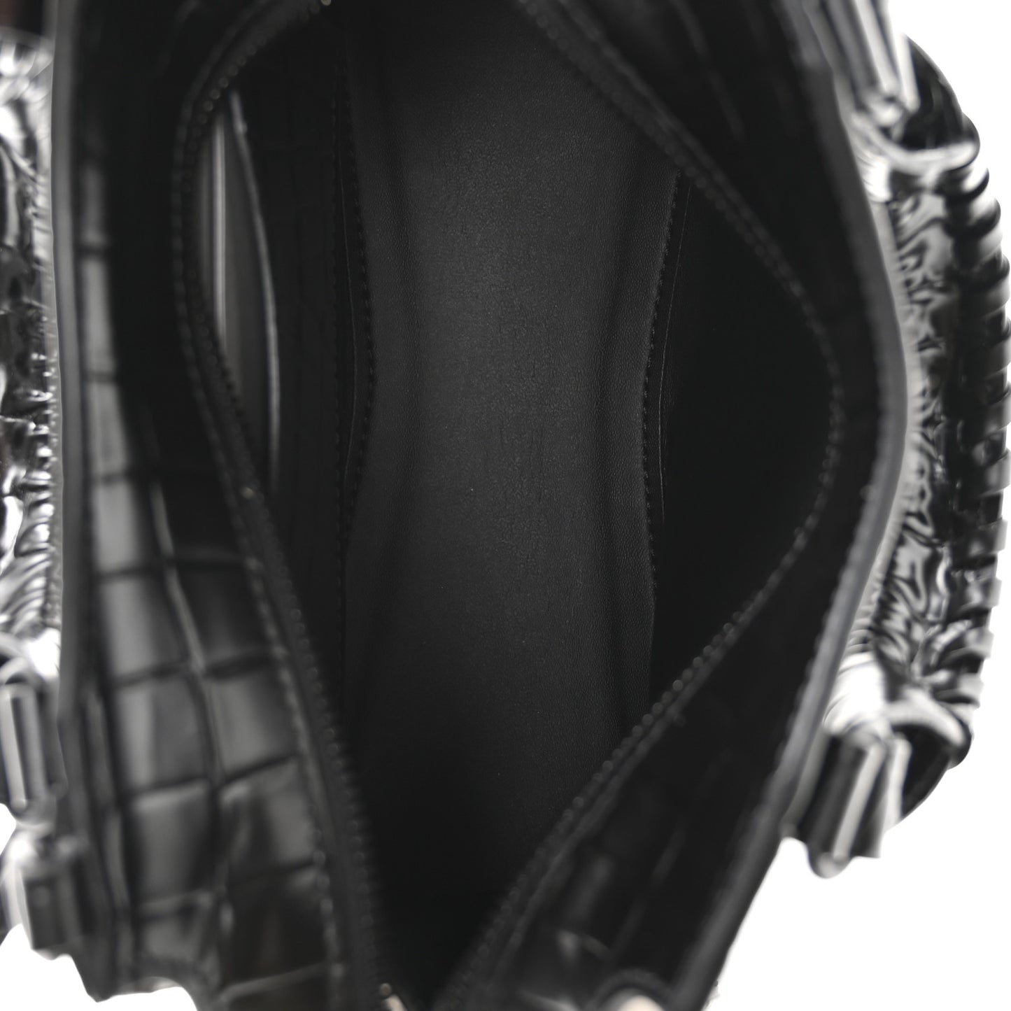 Semi Shiny Calfskin Crocodile Embossed Neo Classic Black Hardware Mini City Black