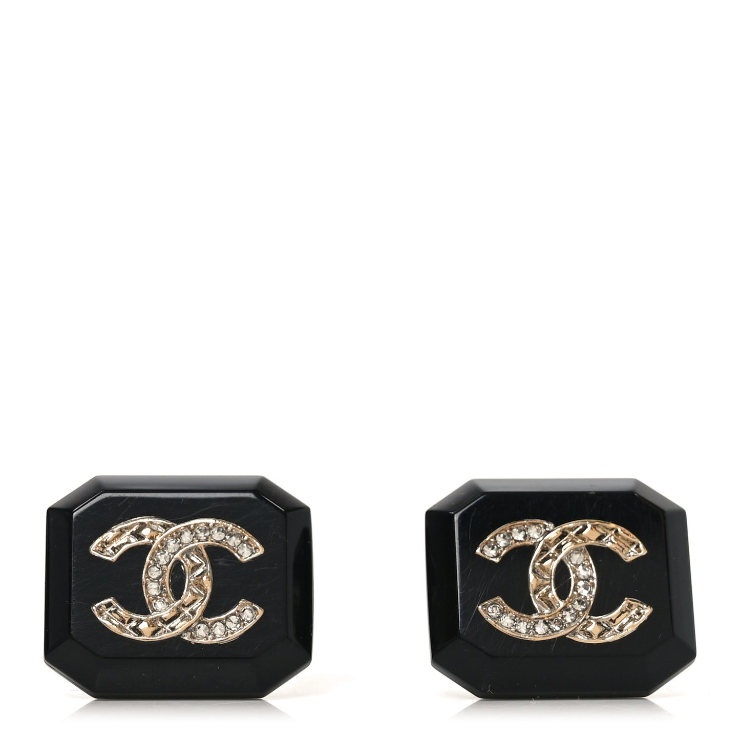 Enamel Strass CC Earrings Black