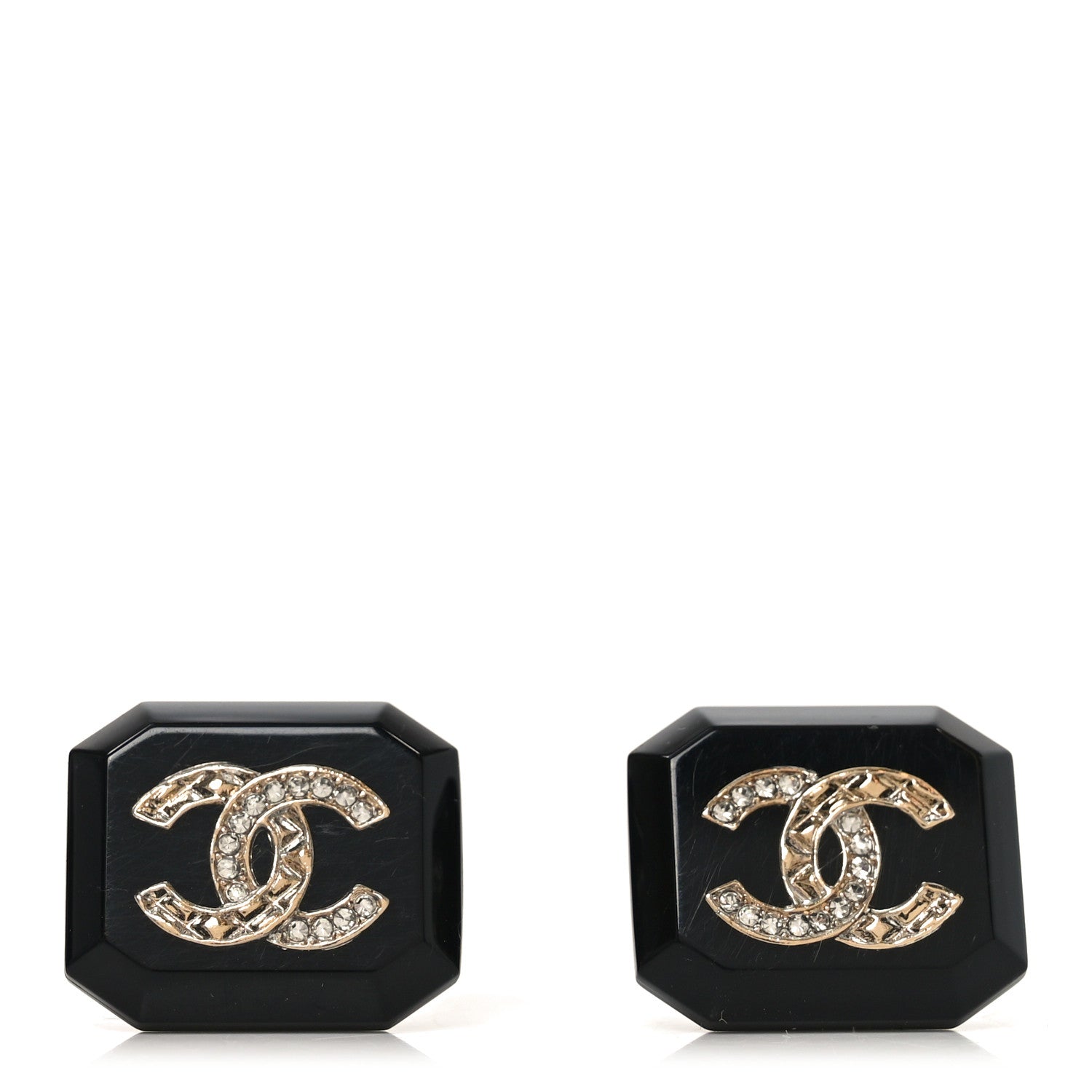 Chanel Enamel Strass CC Earrings Black 1 of 5