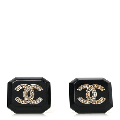 Chanel Enamel Strass CC Earrings Black 1 of 5